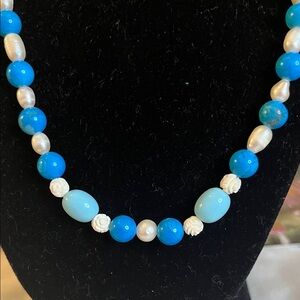 Elegant Blue and White freshwater pearls beaded Necklace